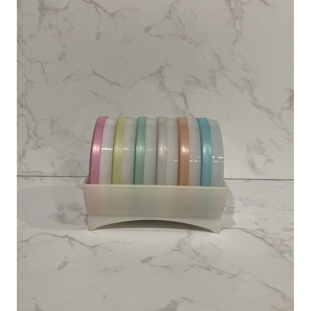 Vintage Tupperware Pastel Wagon Wheel Coasters (Set of 6) Caddy Rack Holder USA